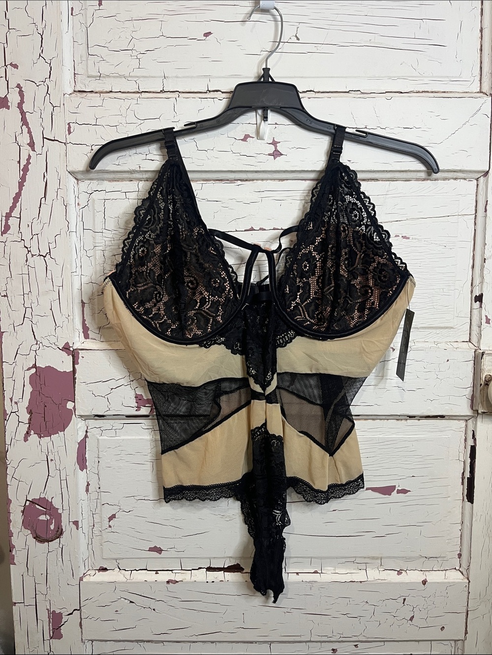 NWT Oh La La Cheri Paris Black Lace & Nude Mesh Bodysuit - Women's Intimates 2X